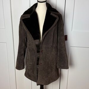 Vintage STATIC button front genuine leather suede faux fur lined jacket coat